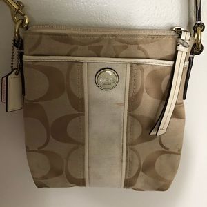 Coach gold and tan crossbody bag